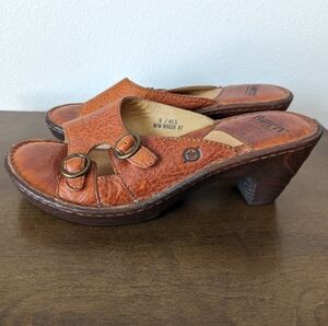 Born Women's Brown Leather Wedge Slip On Heeled Sandals Size 9
